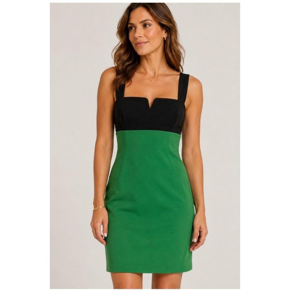 Derek Lam for DesigNation Green Black Colorblock Sheath Dress Womens Size XS